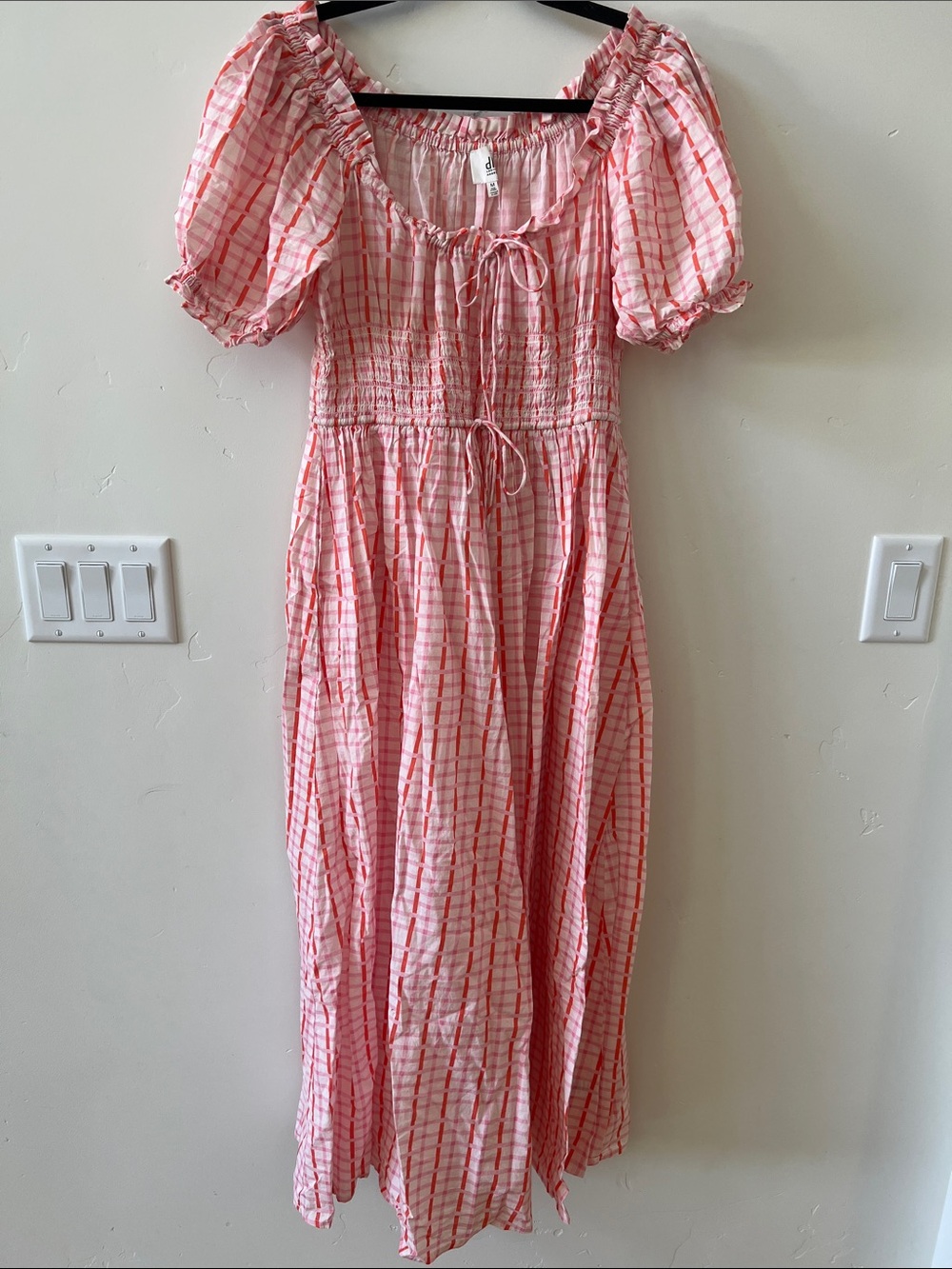 dRA Smocked Puff-Sleeve Maxi Dress - Pink Plaid